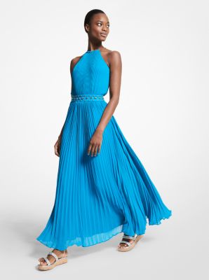 georgette pleated halter dress