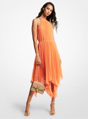 Michael kors georgette pleated cheap halter dress