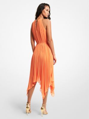 Pleated Georgette Halter Dress Michael Kors Canada