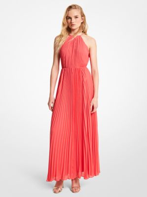 Michael kors georgette pleated cheap halter dress