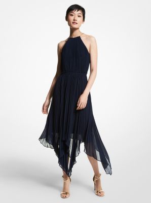 Michael kors georgette hot sale pleated halter dress