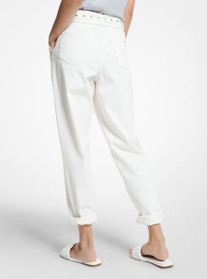 Stretch Denim Belted Jeans in WHITE | Michael Kors