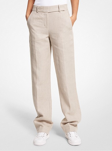 Linen Straight Leg Pants | Michael Kors