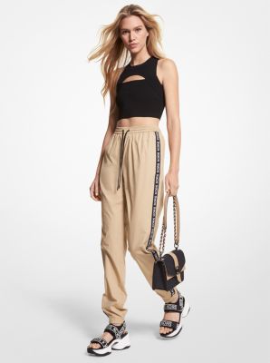 Logo Tape Stretch Organic Cotton Poplin Joggers