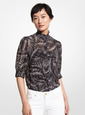 Palm Georgette Puff Sleeve Blouse image number 0