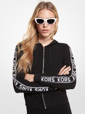 Logo Tape Stretch Viscose Zip-Up Hoodie | Michael Kors