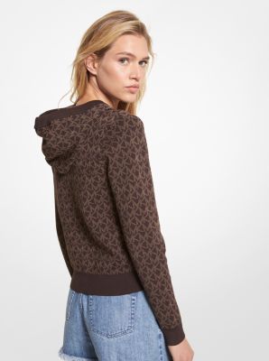 Logo Jacquard Zip-Up Hoodie in CHOCOLATE | Michael Kors