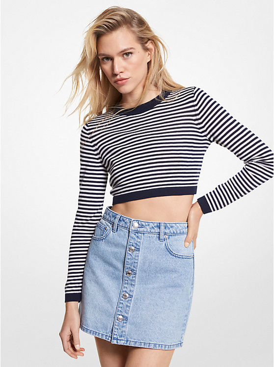 Striped Stretch Merino Wool Cropped Sweater image number 0