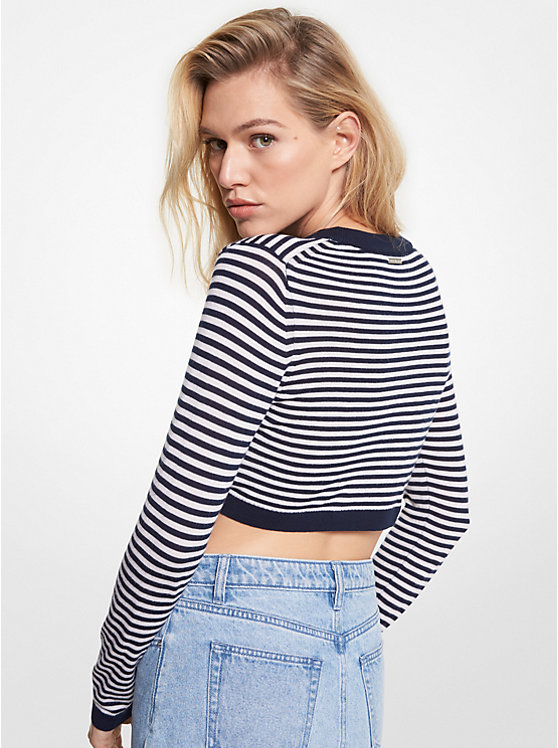 Striped Stretch Merino Wool Cropped Sweater image number 1