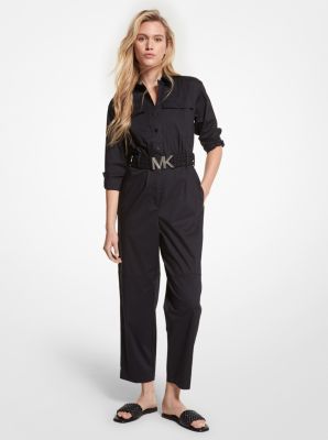 Stretch Organic Cotton Poplin Belted Jumpsuit | Michael Kors