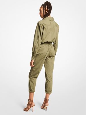 Stretch Organic Cotton Poplin Belted Jumpsuit image number 1