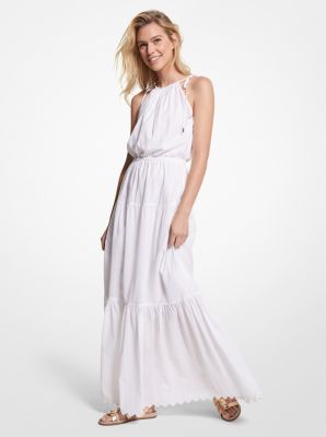 Tiered Cotton Lawn Halter Dress Michael Kors