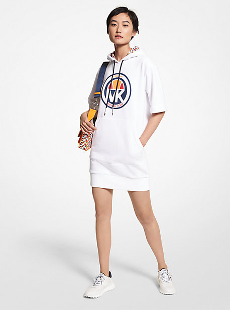 마이클 마이클 코어스 Michael Michael Kors MK X ellesse Logo Organic Cotton Blend Hoodie Dress,OPTIC WHITE