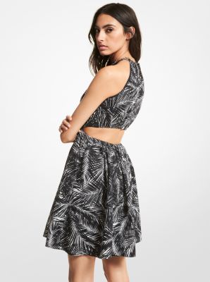 Palm Stretch Organic Cotton Poplin Cutout Dress in WHITE/BLACK | Michael Kors