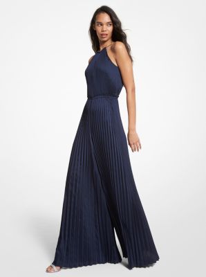 Michael Kors Satin Halter Jumpsuit In Blue | ModeSens