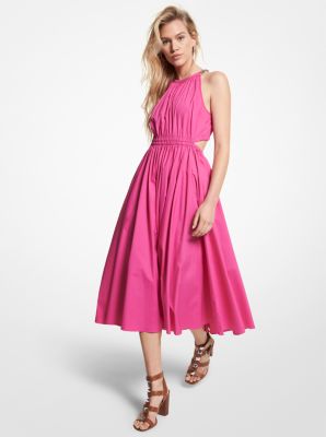 Michael Kors Stretch Cotton Poplin Cutout Dress in Pink