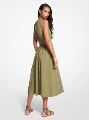 Stretch Cotton Poplin Cutout Dress Michael Kors