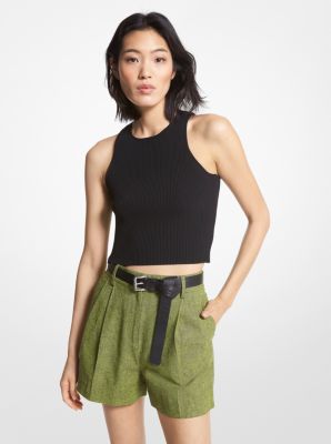 Wool Gabardine Pleated Cuff Shorts