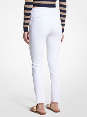 Detachable Feather Trim Stretch Crepe Pants