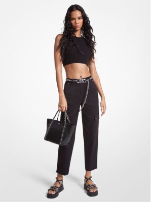 Cropped Stretch Twill Belted Pants