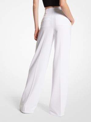 White crepe wide leg pants sale