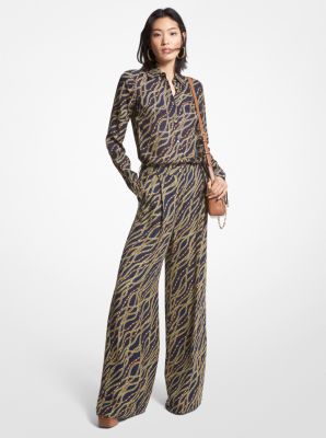 Status Print Georgette Wide-Leg Pants | Michael Kors Canada