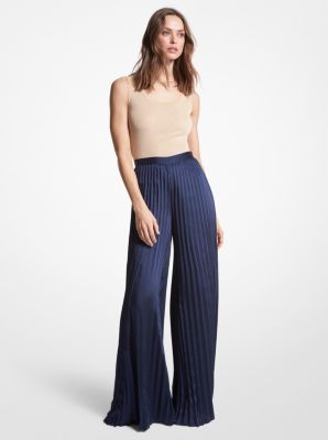 Pleated Satin Wide-Leg Pants