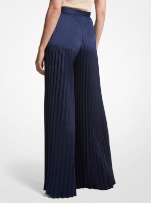 Pleated Satin Wide-Leg Pants image number 1