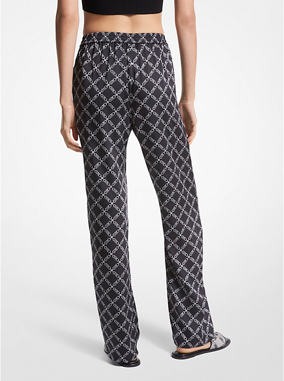 Pantalon de pyjama en satin à imprimé à logo empire image number 1