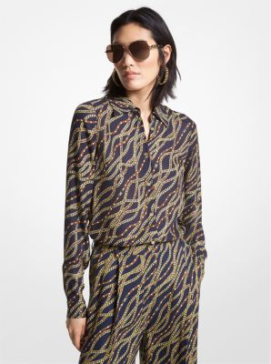Blouse van crêpe georgette met statusprint image number 0