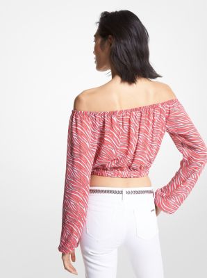 Zebra Print Georgette Off-The-Shoulder Top image number 1