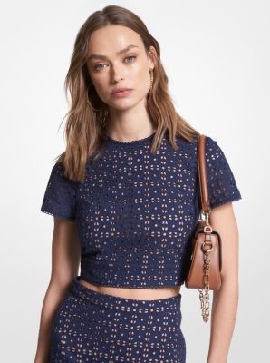Crop Top aus Baumwolle mit Lochstickerei image number 0