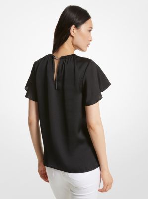 Chain-Link Cutout Hammered Satin Blouse in BLACK | Michael Kors