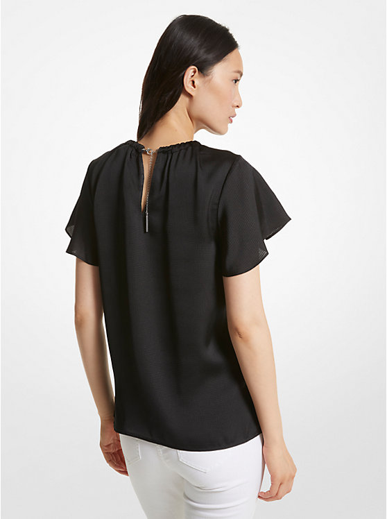 Chain-Link Cutout Hammered Satin Blouse image number 1