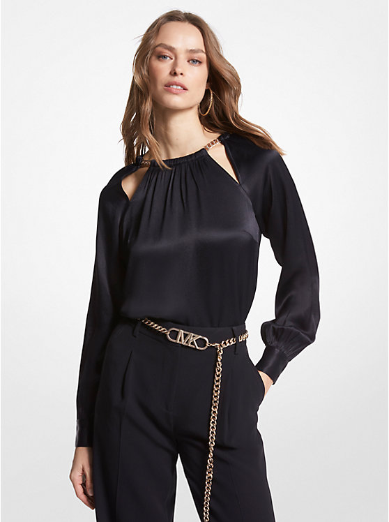 Chain-Link Cutout Charmeuse Blouse image number 0