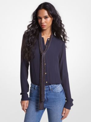 Astor Stud Georgette Tie Neck Blouse Michael Kors Canada