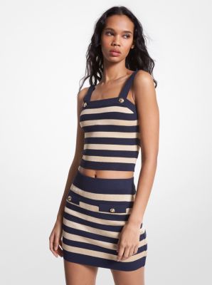 Michael Kors stretch knit striped top for women Blue-White