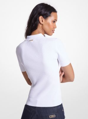 Tシャツ・カットソー Michael Kors Woman Polo Shirt White MS2600C33D 100 Ribbed Stretch Knit Polo Shirt | Michael Kors [US]