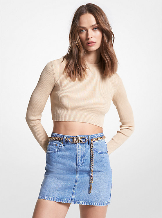 Metallic Ribbed Knit Cropped Sweater image number 0
