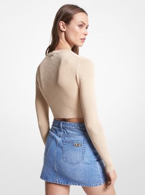 Metallic Ribbed Knit Cropped Sweater | Michael Kors