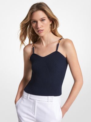 MK Verkürztes Tanktop Aus Gerippter Stretch-Viskose - Blau