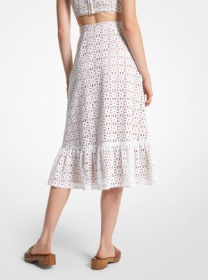 Tiered midi skirt outlet in eyelet poplin