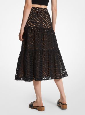 Zebra Eyelet Cotton Tiered Midi Skirt image number 1