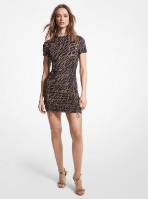 Status Print Matte Jersey Ruched Dress | Michael Kors