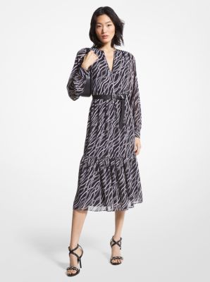 Status Print Georgette Midi Dress | Michael Kors Canada