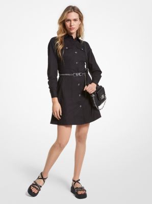 Organic Stretch Cotton Poplin Belted Shirtdress | Michael Kors