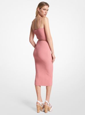 Michael kors belted ribbed cheap knit dress