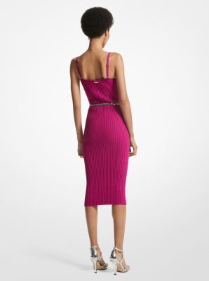 Ribbed Stretch Viscose Belted Bustier Dress