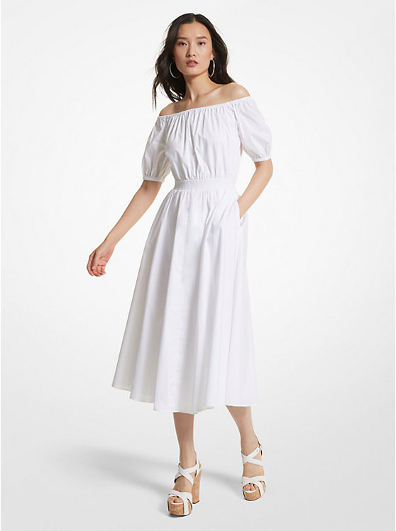 Stretch Organic Cotton Poplin Off-The-Shoulder Dress image number 0