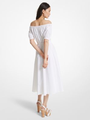 Robe à épaules dénudées en popeline de coton biologique extensible image number 1